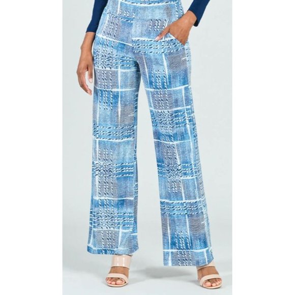 Clara Sun Woo Pants - Clara Sun Woo Textured Wide Leg Pocket Pant Denim Plaid Pockets Pull On M $109